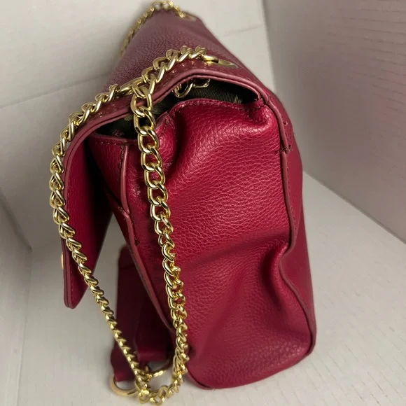 Bebe Red Studded Logo Chain Shoulder Bag Gold Hardware Flap Crossbody Purse - Picture 5 of 12